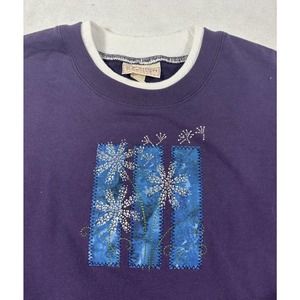 Top Stitch By Morning Sun Vintage Purple Rhinestone Flower Print Crewneck Sz XL
